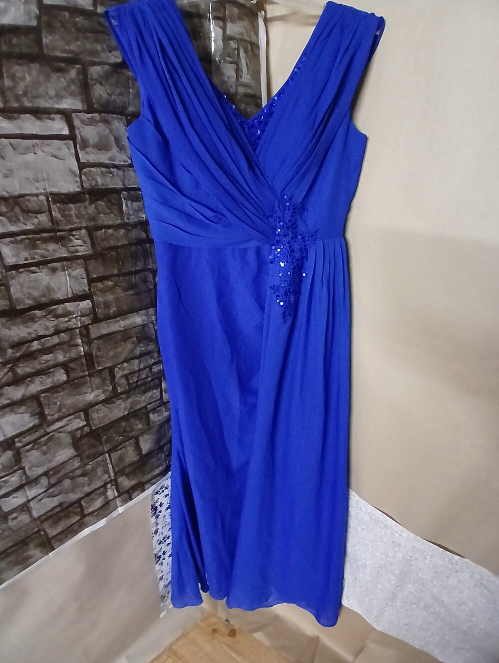 Royal Blue V-Neck Sleeveless Maxi Dress with Sequin Accent
